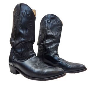 Dan Post Mens Black Leather Western Rodeo Cowboy Mid Calf Slip On Boots 10.5 EW
